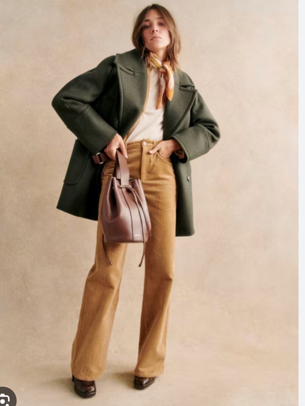 RARE! SEZANE Marcel Bucket Bag Chocolate Brown Smooth Leather - Picture 5 of 17